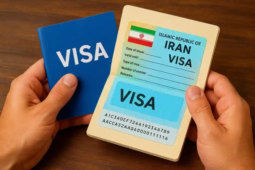 a man hand with iran visa